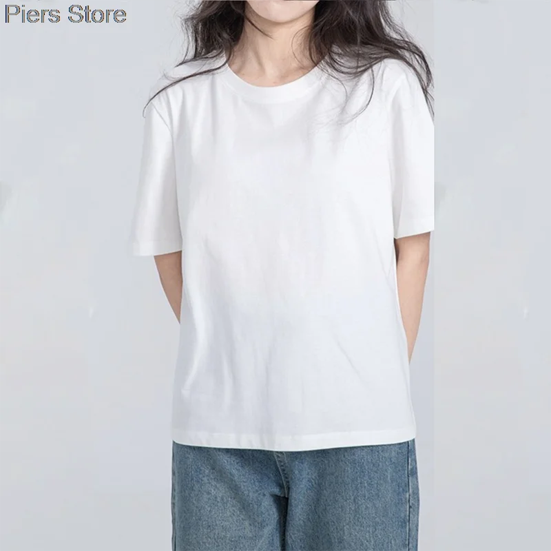 100% Cotton Five Half Sleeve Women Summer T-shirt Loose Short-sleeved Casual Basic Shirt O Neck Solid Color Oversize Clothing