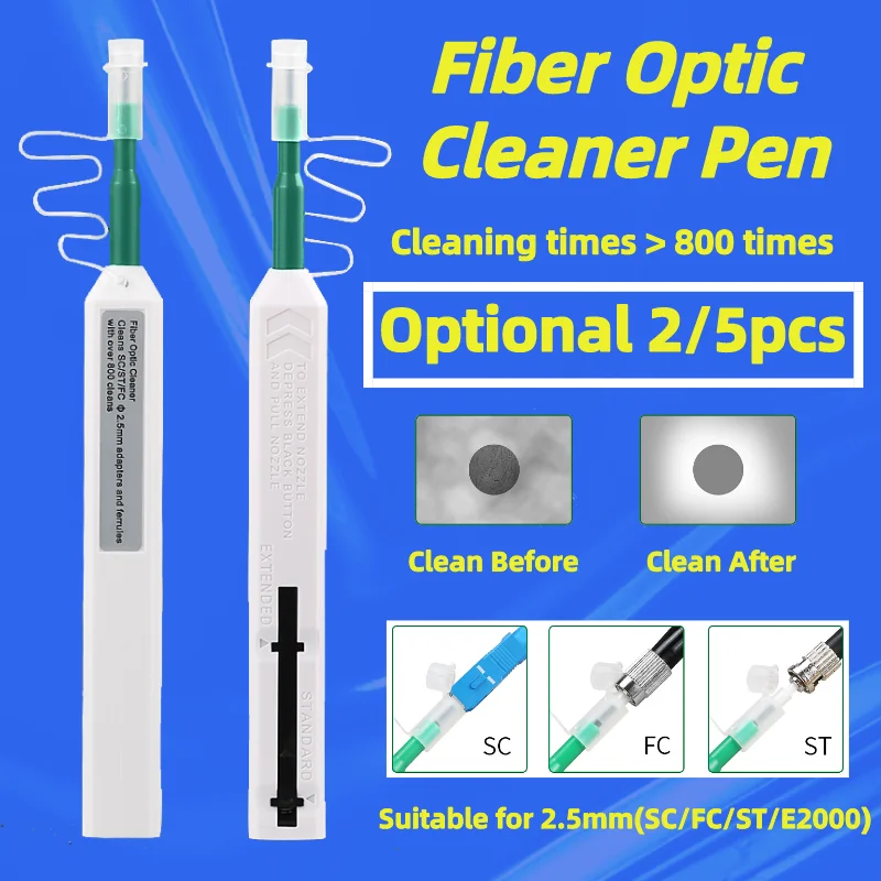 2/5pcs/lot 2.5mm(SC/ST/FC/E2000) Fiber Optic Cleaner Pen 1.25mm(LC/MU) FTTH One Touch Cleaning Tool Cleaning Number of 800 Times