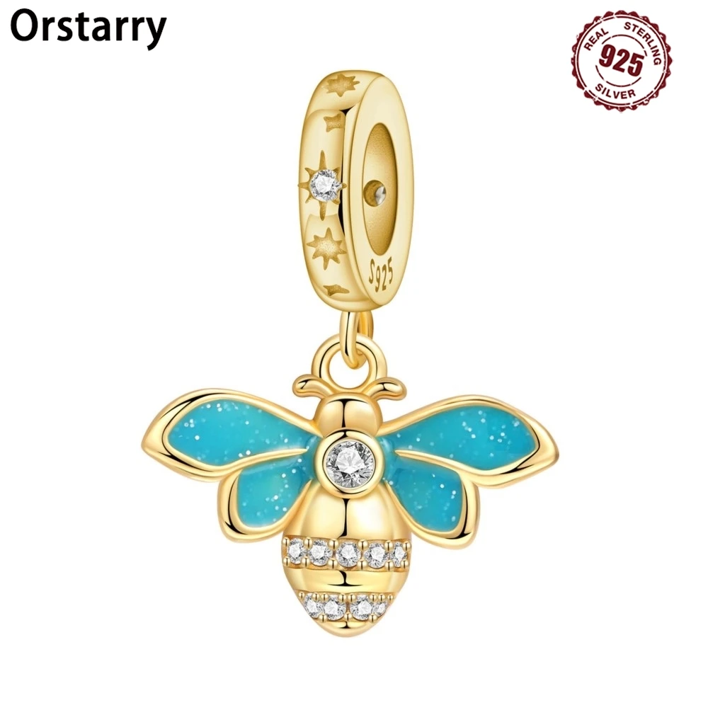 

Orstarry 925 Sterling Silver Dreamy Blue Bee Insect Pendant Original Bracelet Charms Jewelry Party Beads DIY Trendy Gifts