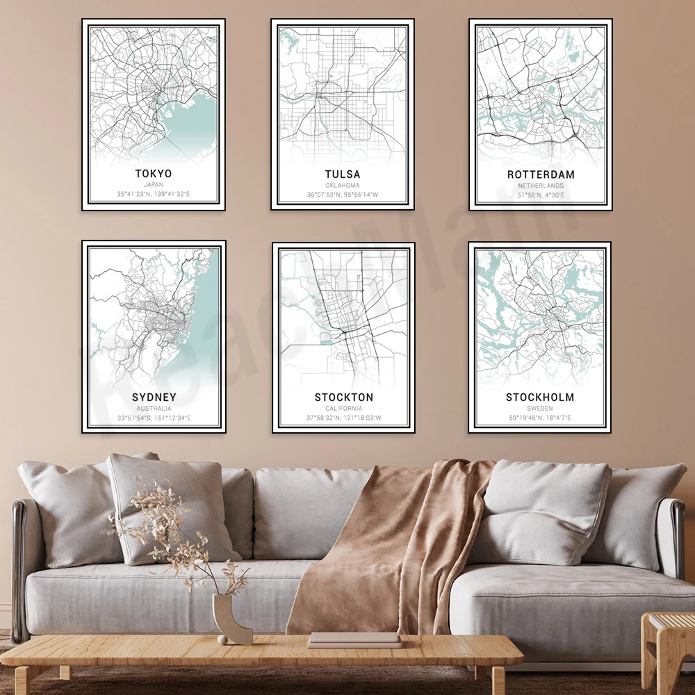 Oslo, Norway, Plano, Prague, Rotterdam, Stockholm, Stockton, Stuttgart, Zurich, Wichita, Washington, Perth, Sydney map poster