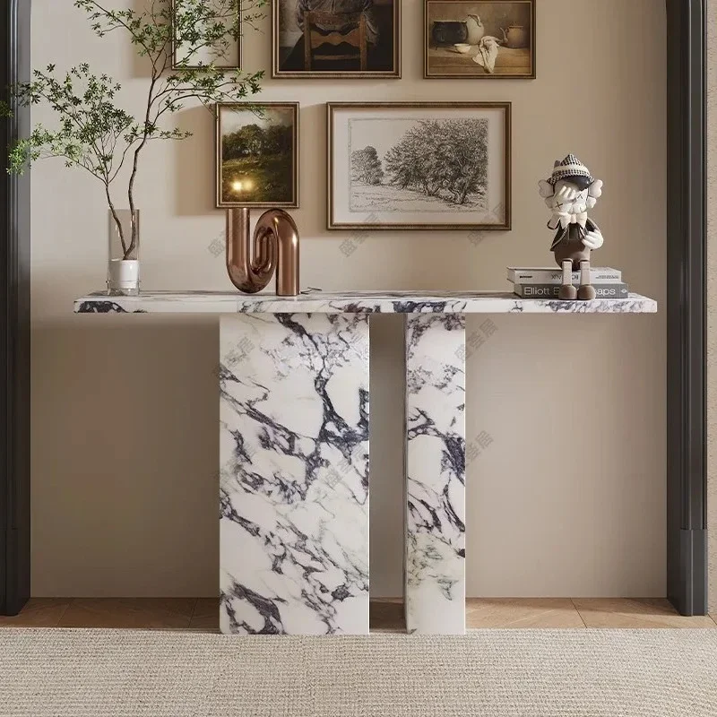 High-end Bulgari marble pattern ensuite entrance hall against the wall French light luxury table rack