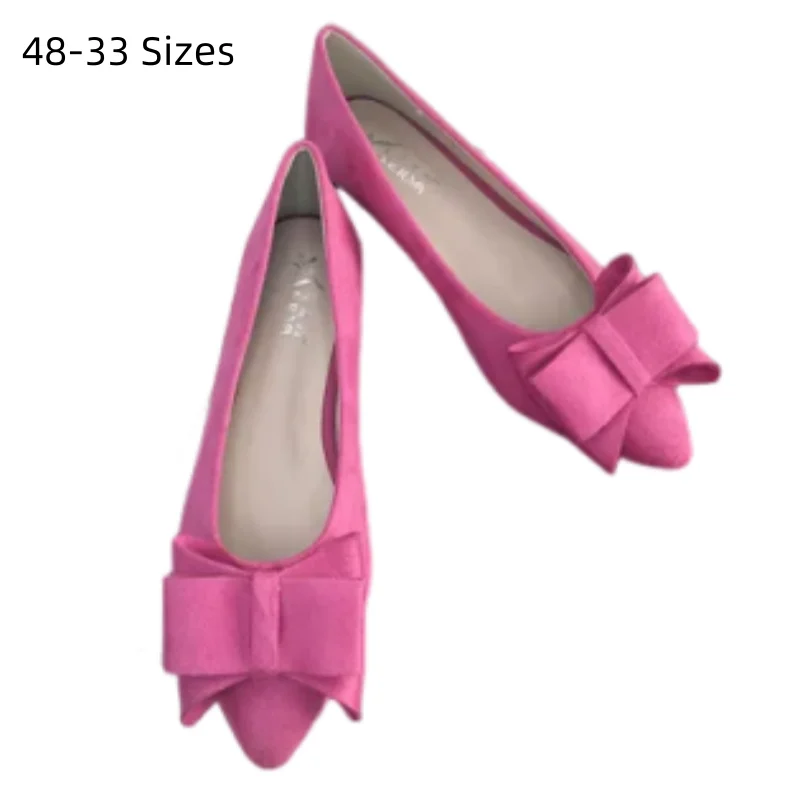 Lady 48 Big Bow Three Layers Flats Small Toe Slip-On In Blue Brown Royal Blue Slim Feet Cute Shoes Flock Ballet Moccasine 33 48