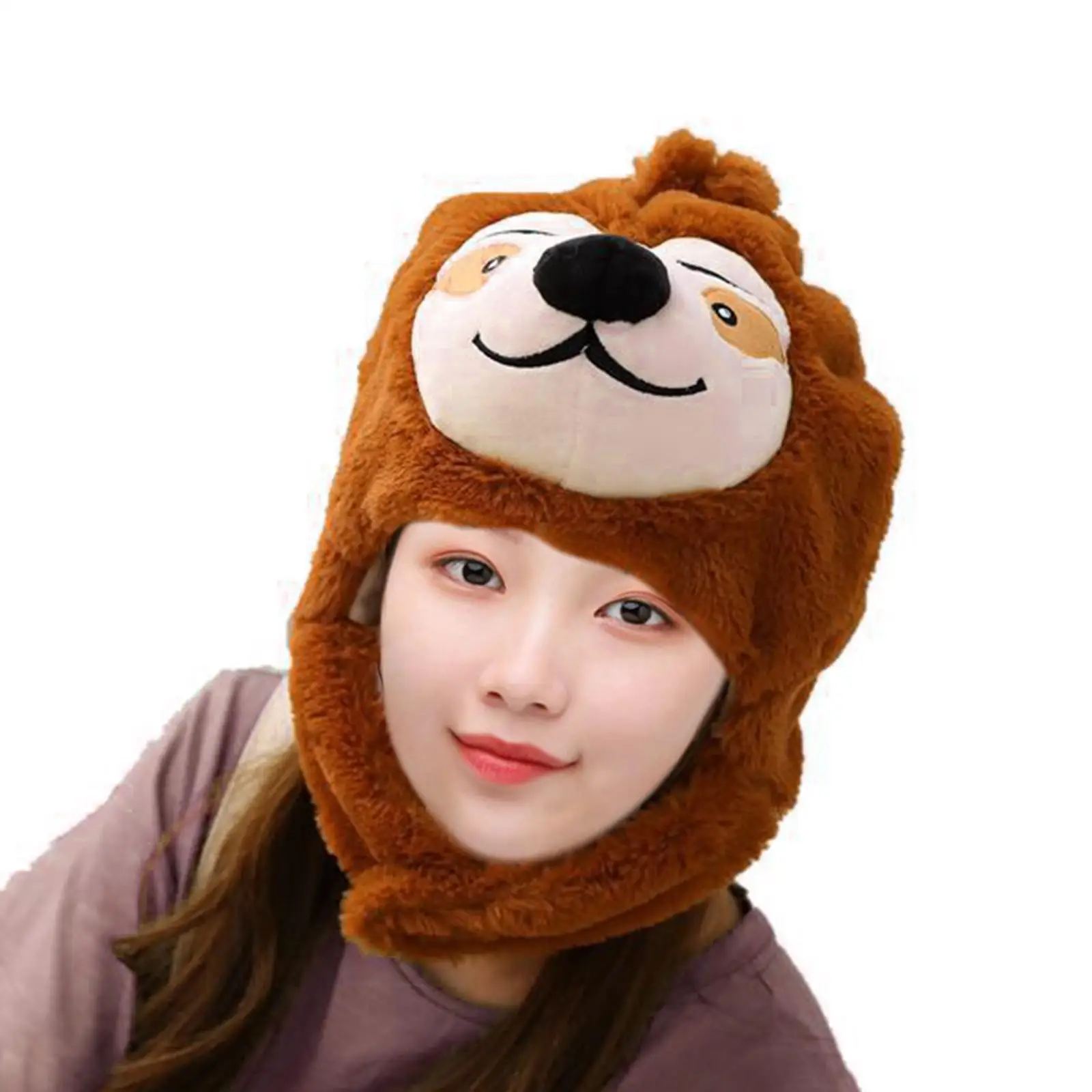 Plush Animal Hat Lovely Head Cover Winter Warm Hat Headwear for Cosplay Halloween Animal Themed Party Fancy Dress Photo Props