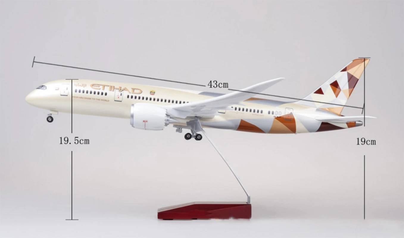 43cm Airplane Toy b787 Aircraft Etihad Air Airplane Model Resin with Light & Wheel Planes Airplanes Decoration Home Plane Toy