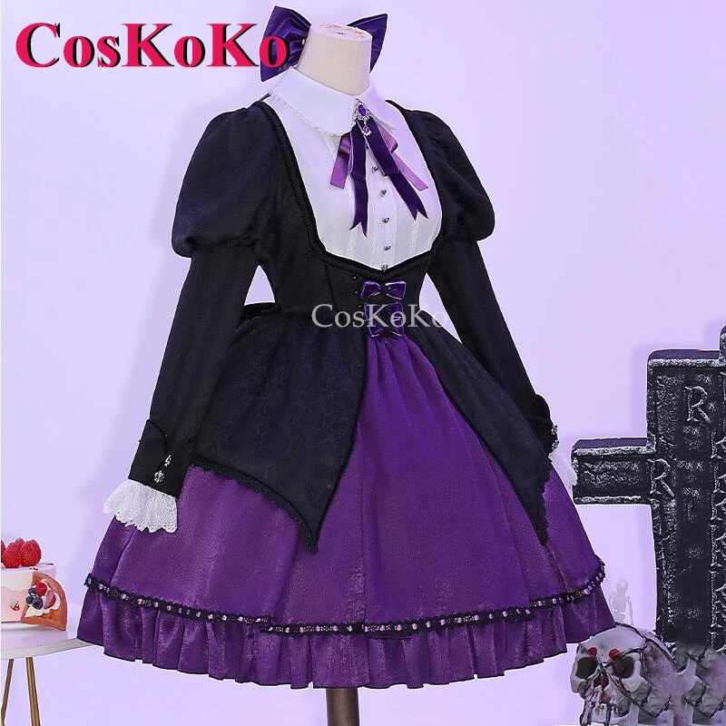 Coskoko meia cosplay anime calcinha & meia com cinto de liga traje roxo lolita vestido festa de halloween role play roupas