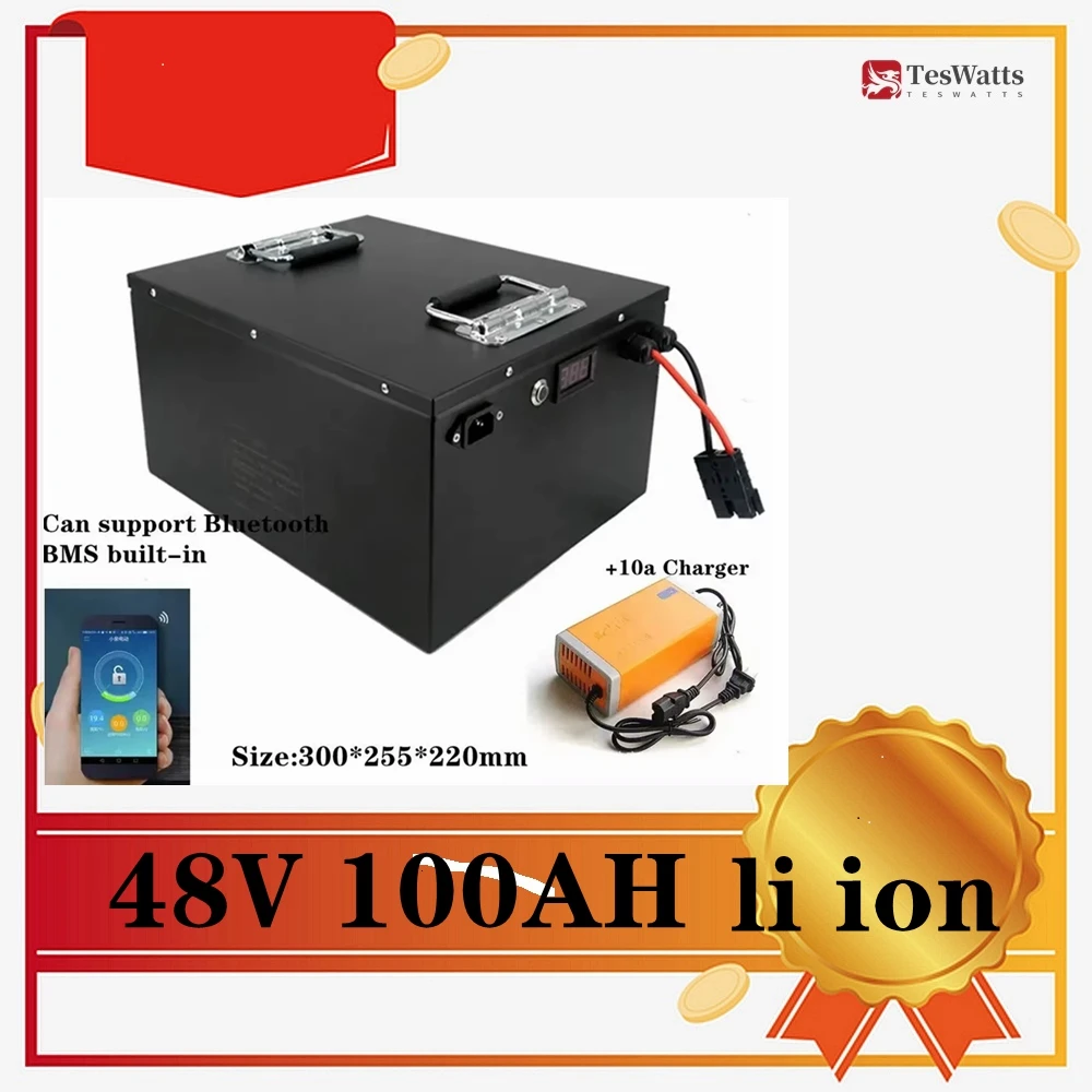 

Teswatts high quality durable 48V 100AH battery bluetooth APP BMS RS485 communication + 10A charger