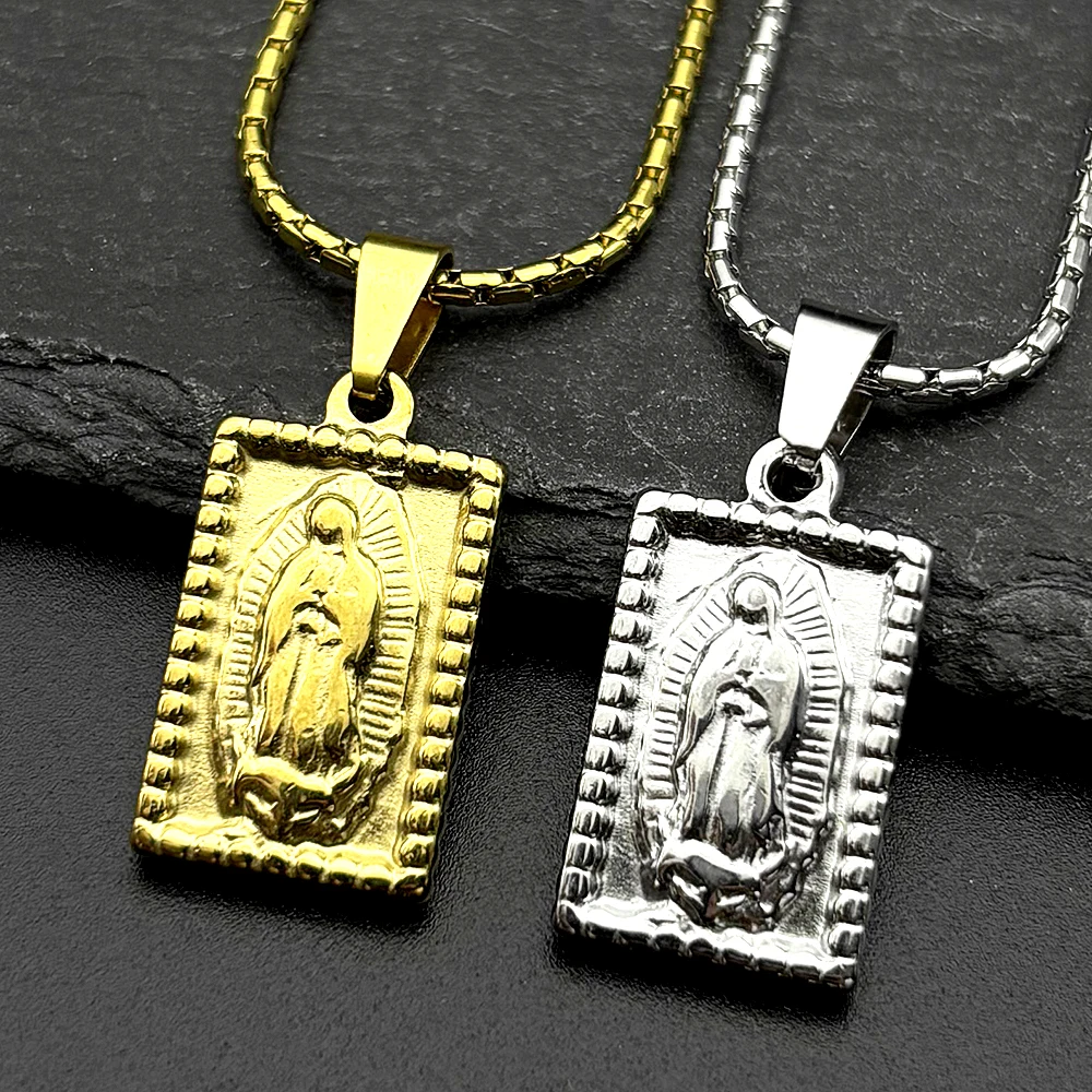 

Catholic Our Lady of Guadalupe Medal Pendant Necklace for Women Men Gold Color Stainless Steel Virgin Mary Amulet Chain Jewelry
