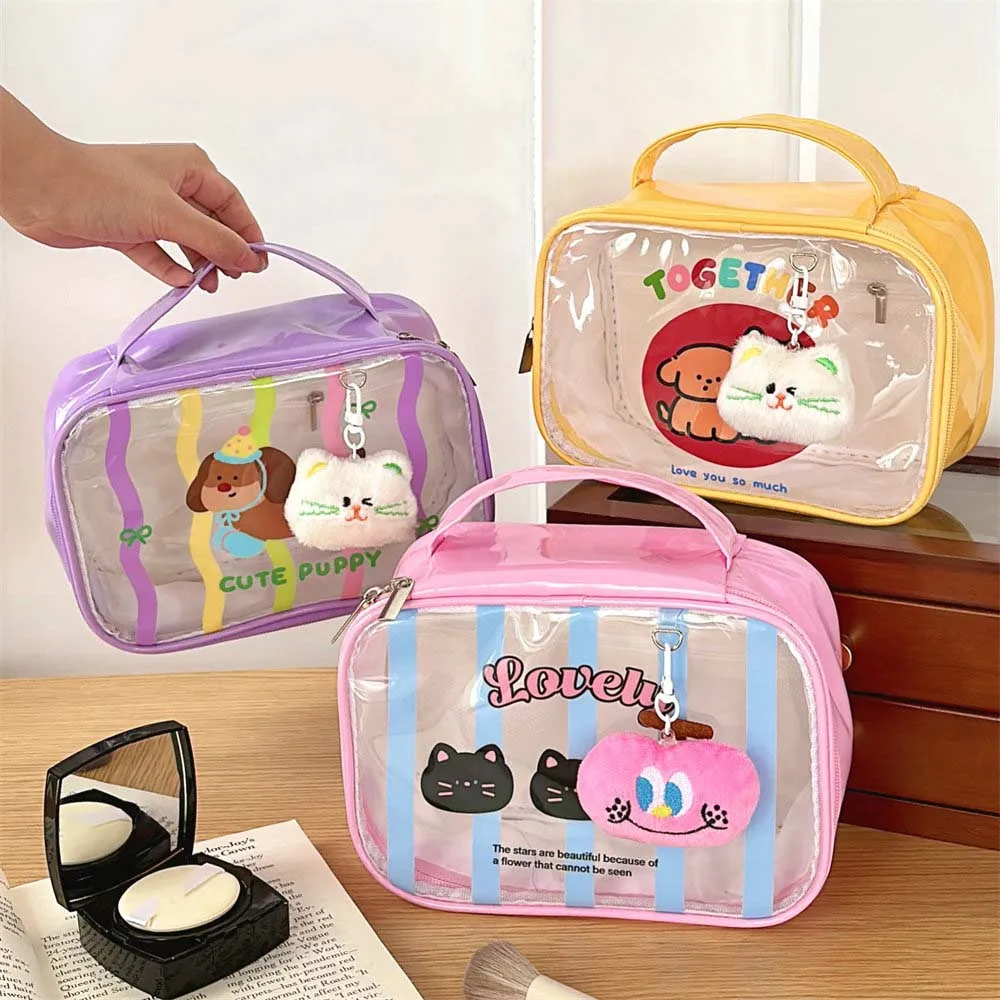 

Makeup Brush Storage Cartoon PVC Cosmetic Bag Large Capacity PU Leather Travel Makeup Organizer Transparent Square