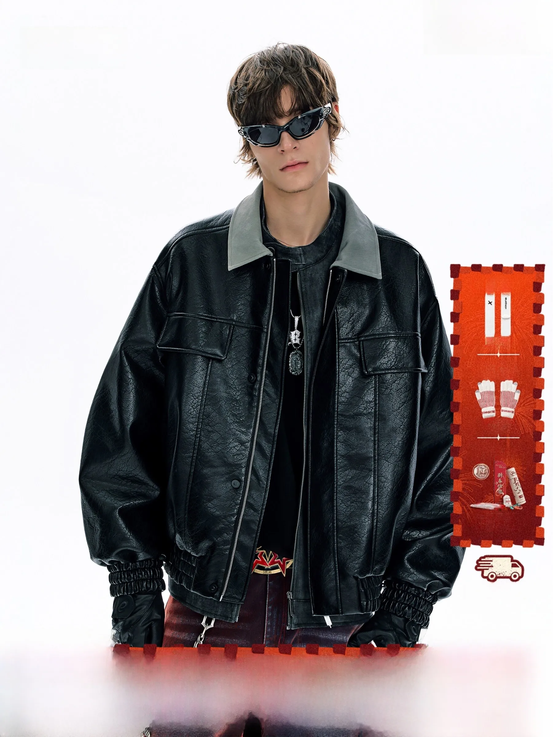 

BJHG American Sle Leather Jaet Men's ort Wide Spring 2026 New Trend Color Colion Simple Youth Polyester Cotton Blend