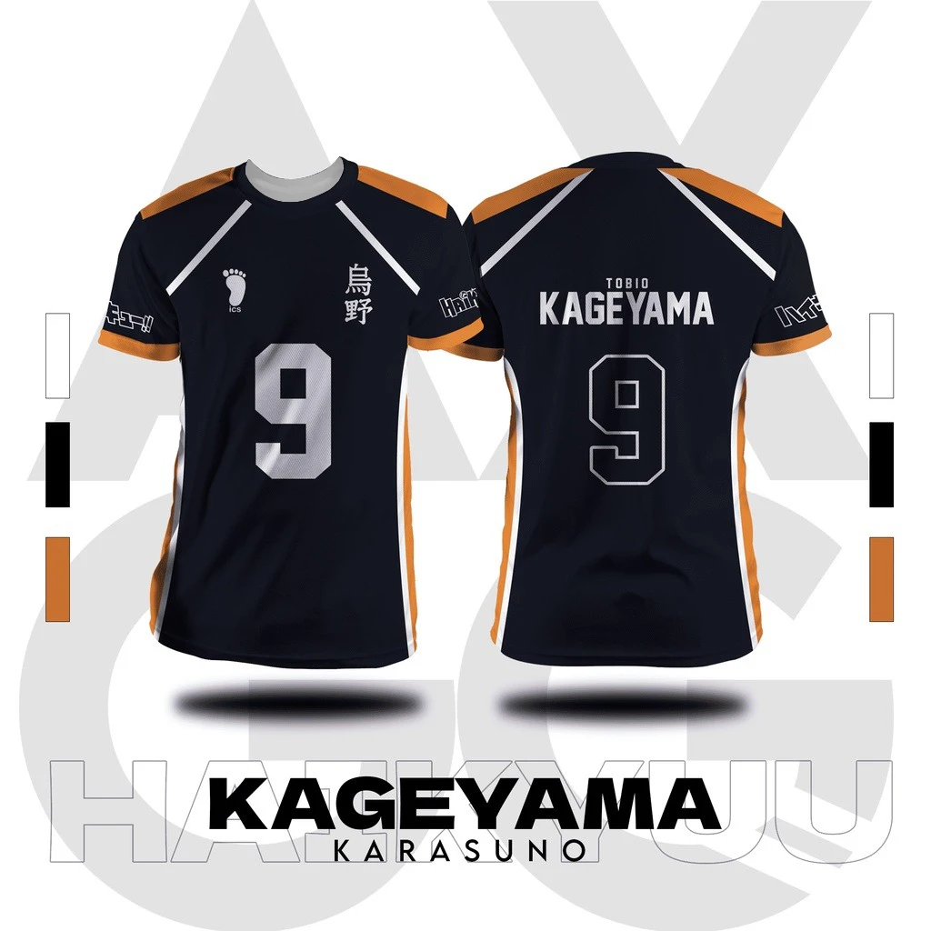 Bandai Haikyuu!! Karasuno Volleyball Team Jersey Kageyama No.9 Cosplay T-Shirt Summer Breathable Quick Dry Athleisure T-Shirt