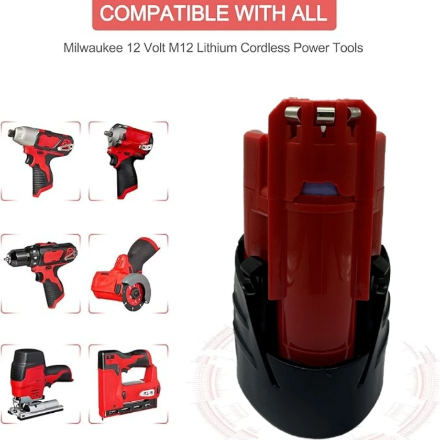 

NEW 12V 3000mAh with Milwaukee Battery Compatible M12 XC 48-11-2410 48-11-2420 48-11-2411 12-Volt Cordless Tools 18650 Battery