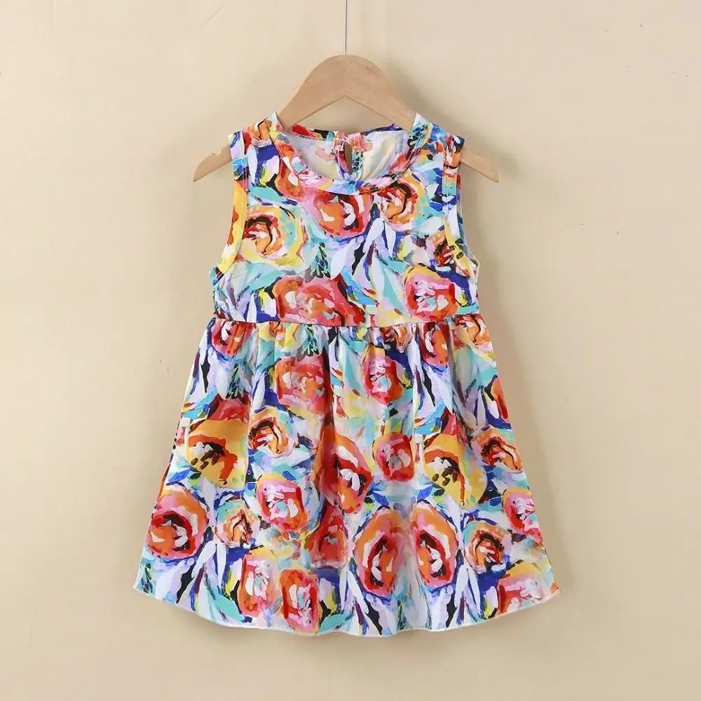Cute Graffiti Printed Girls Summer Dresses Sweet Floral Cool Princess Dress Vest Dresses Clothing