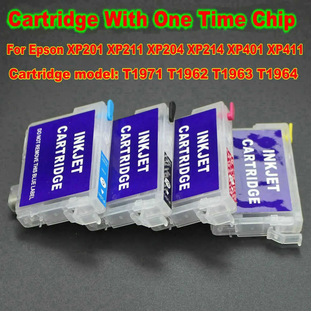 4pcs Refill Ink Cartridge with Chip for Epson XP-101 XP-201 XP-204 XP-401 XP-411 XP-211 XP-214 WF-2532 Printer T1971 T1962-T1964