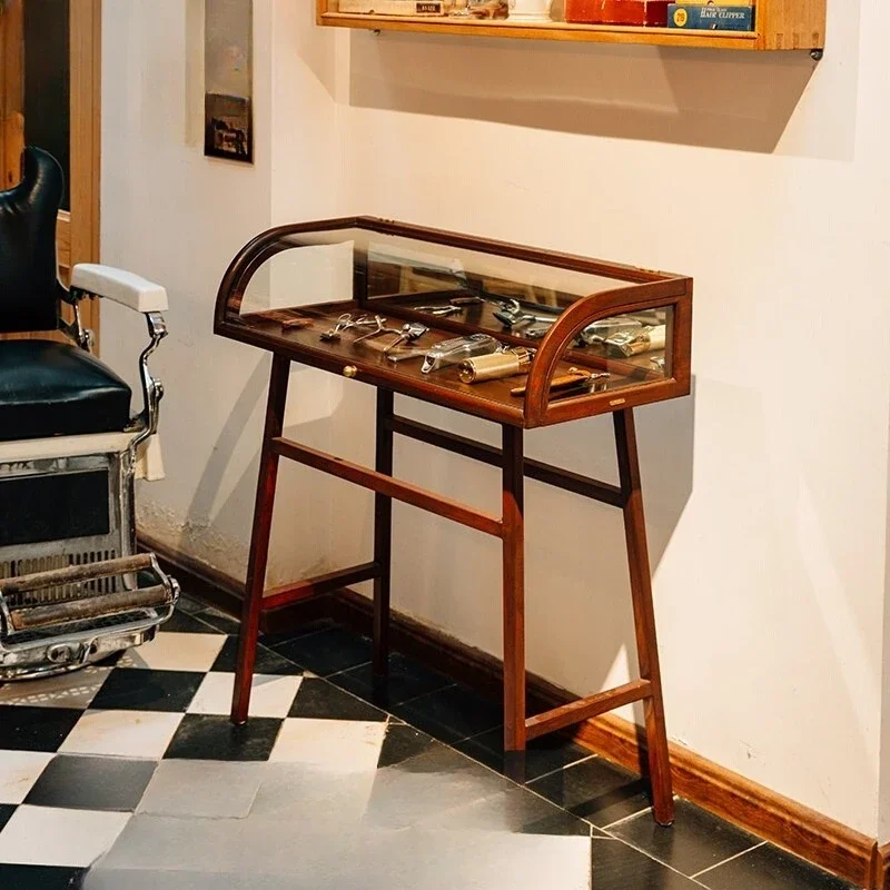 

Ash Wood Solid Wood Tenon and Mortise Retro Curved Glass Cabinet, Jewelry Display Cabinet, Museum Glass Cabinet