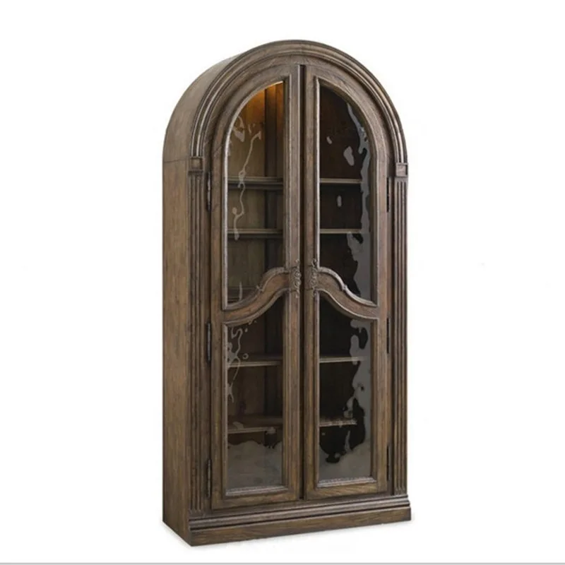 

Nordic solid wood bookcase, medieval furniture American living room storage retro wine cabinet