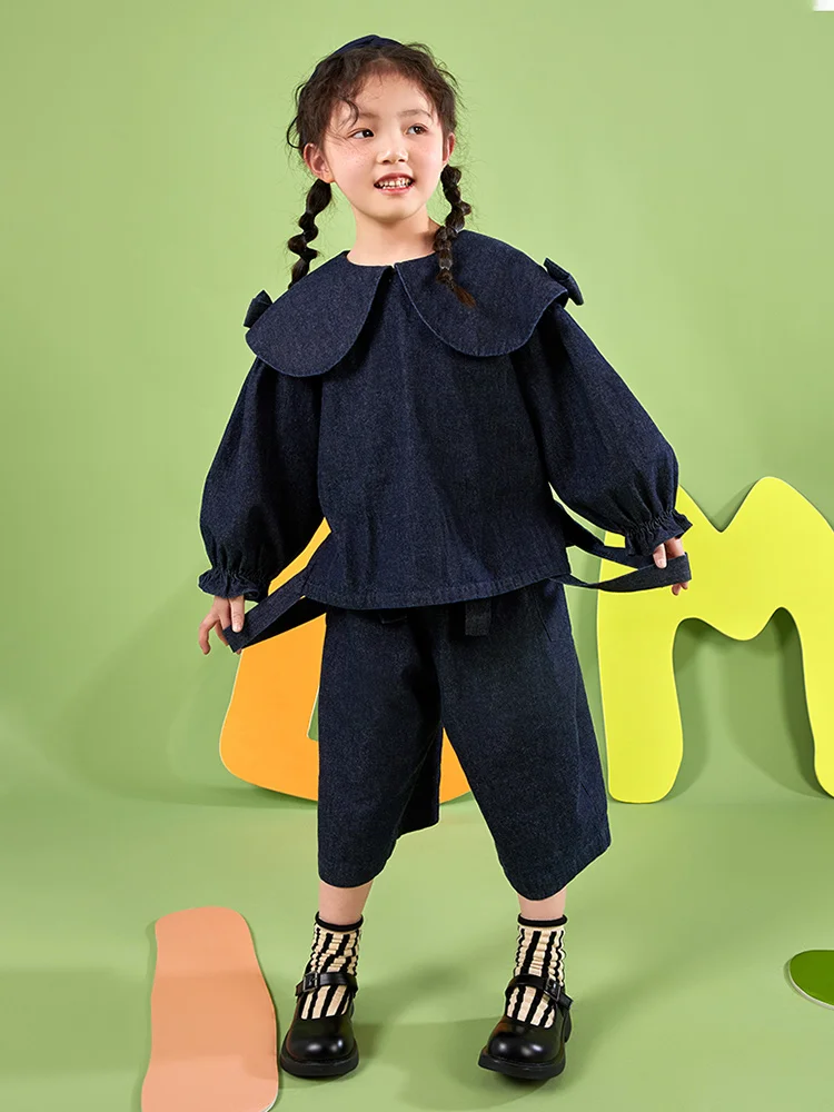 

Baby Girls Set Denim Black Jeans 100% Cotton Leisure Style Full Sleeve Top + Pant 4Y 9Y Kids Clothes 2022 Spring Autumn Wear