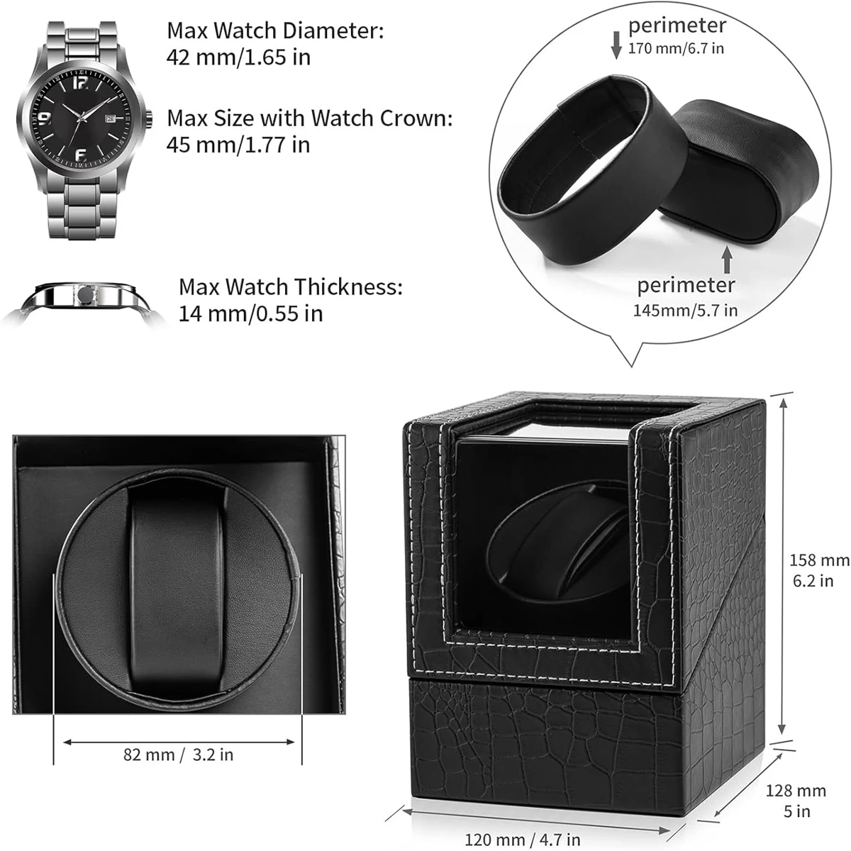 Luxry 2 Slots Watch Winder for Automatic Watche PU Shaker USB Charging Watch Box Automatic Winder Glass Storage Case Display Box