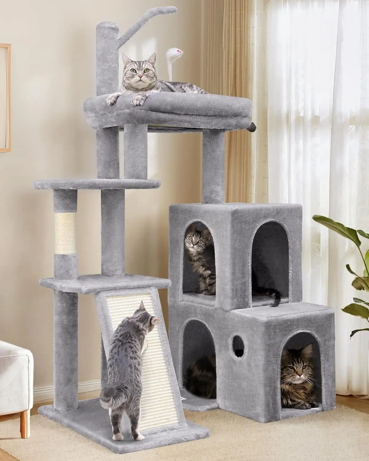 

50-inch Heavy Duty Cat Tree House for Large Indoor Cats with Extra-Large Padded Platform, Sisal Scratching Board, and 2 Condos
