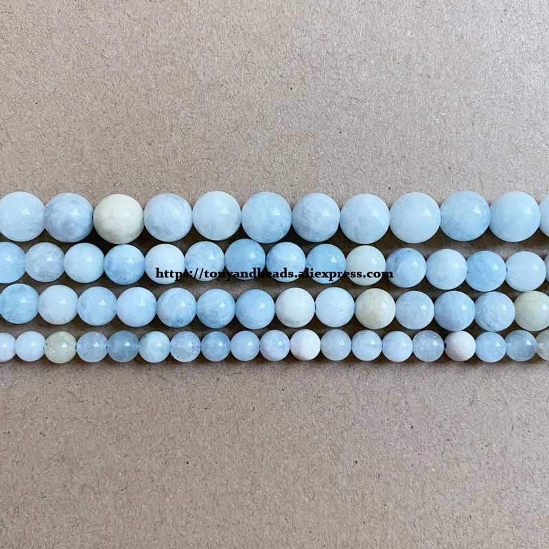 Natural Stone Brazil Mixed Aquamarine Aeroides Round Loose Beads 6 8 10 MM Pick Size 15\