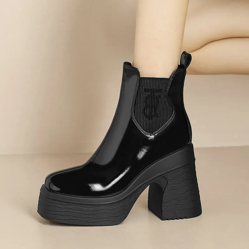 

2025 New Women Chelsea Boots 100% Genuine Leather Super High Heel 10CM Sexy Modern Boots