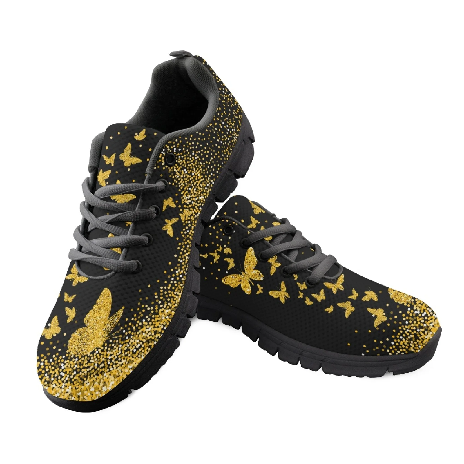 Coloranimal Gold Butterfly Print Men Running Walking Shoes for Work Comfortable Anti-Skid Running Sport Sneaker for Basketball