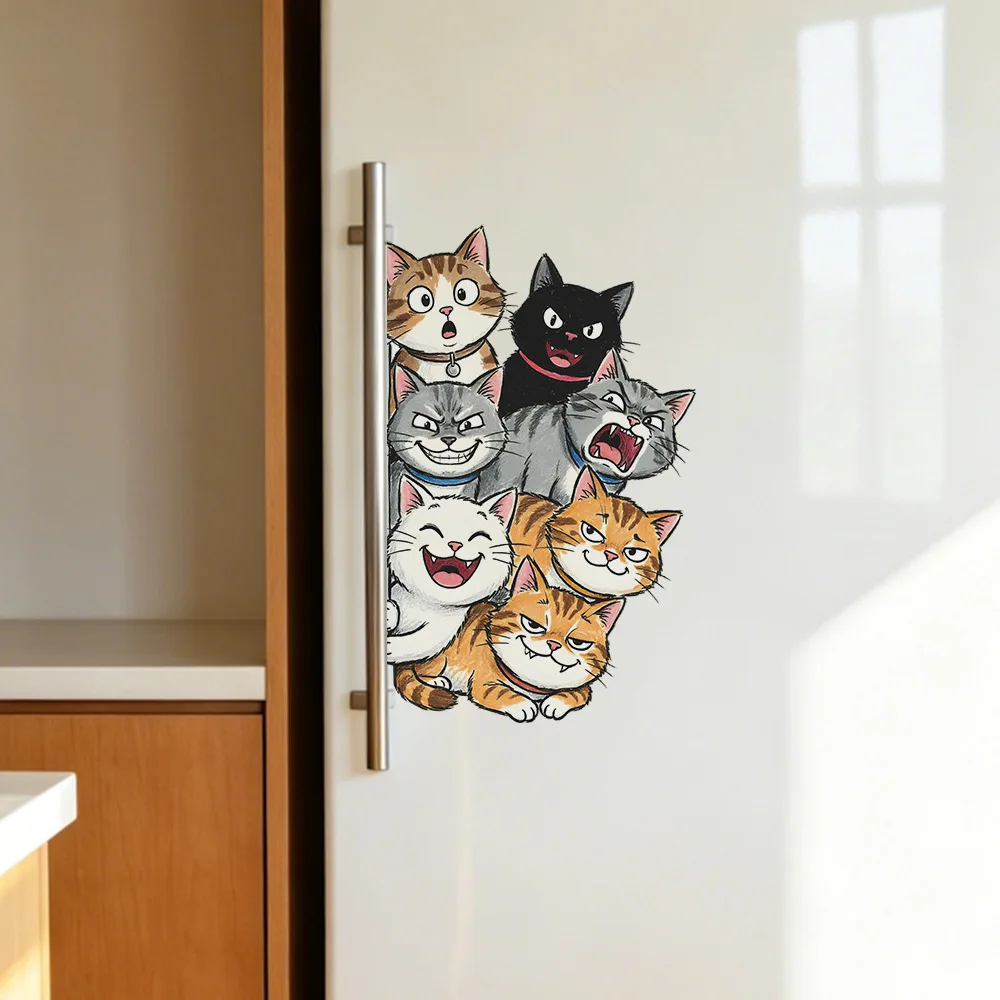 Fun Cartoon Cute Cats Wall Stickers For Living Room Cabinet Decoration Mural Bedroom Bathroom Decor Self-adhesive Toilet Decals
