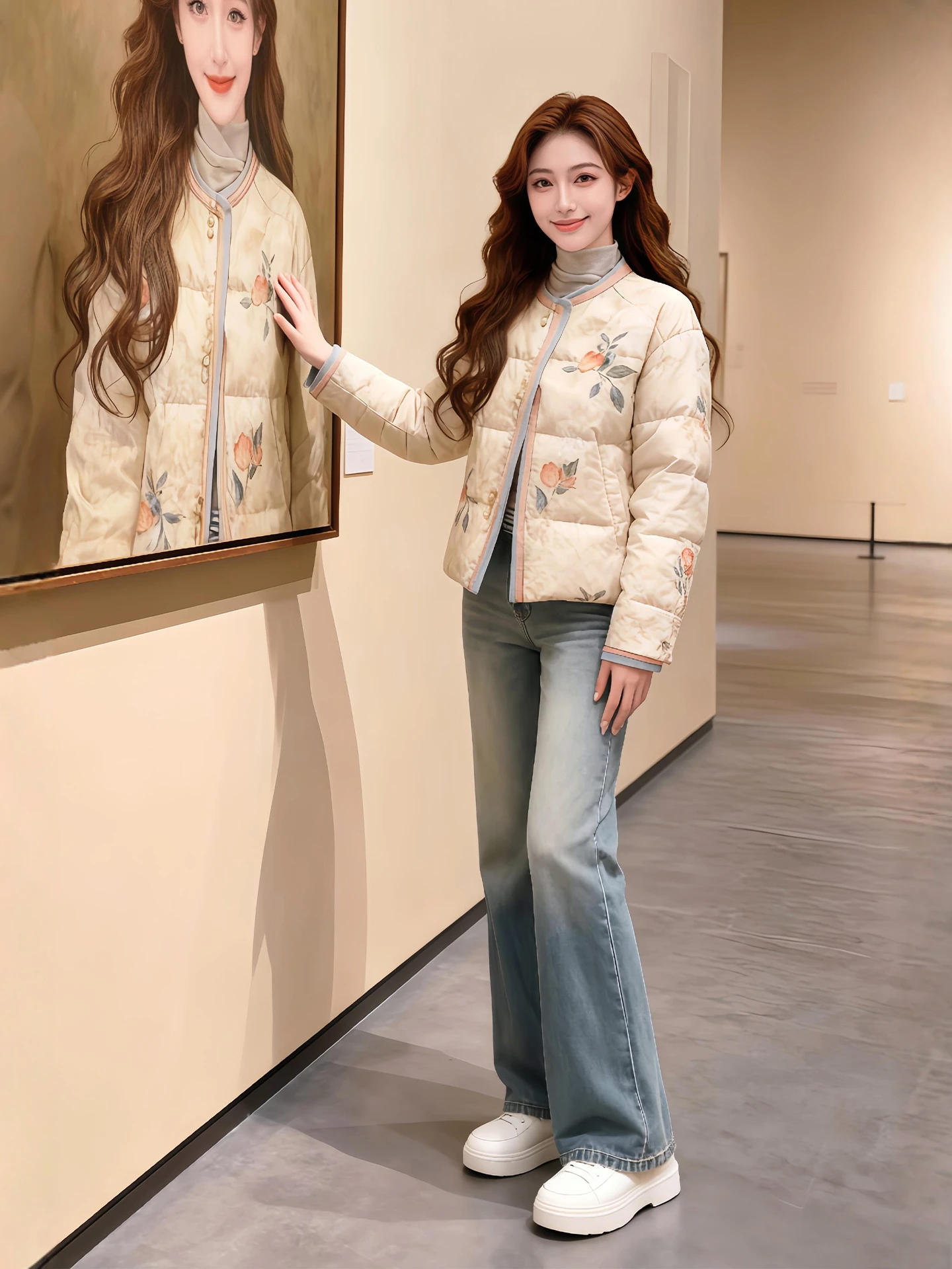 

Новая китайская женская зимняя куртка из хлопка с вышивкой, теплая, больших размеров, для повседневной носки, в стиле ретро, MM