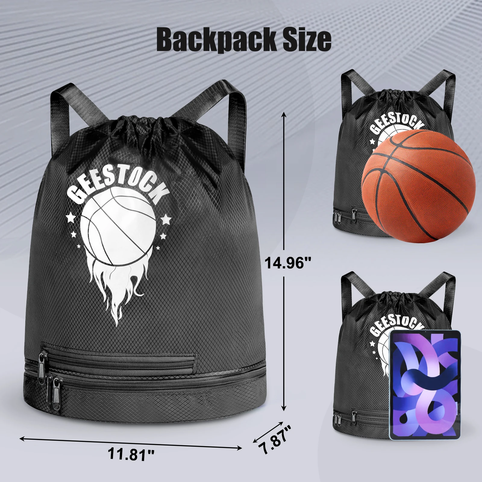 Sac à dos de basket-ball avec séparation humide et rangement des chaussures, sac de sport Oxford léger avec sangle réglable pour salle de sport et voyages