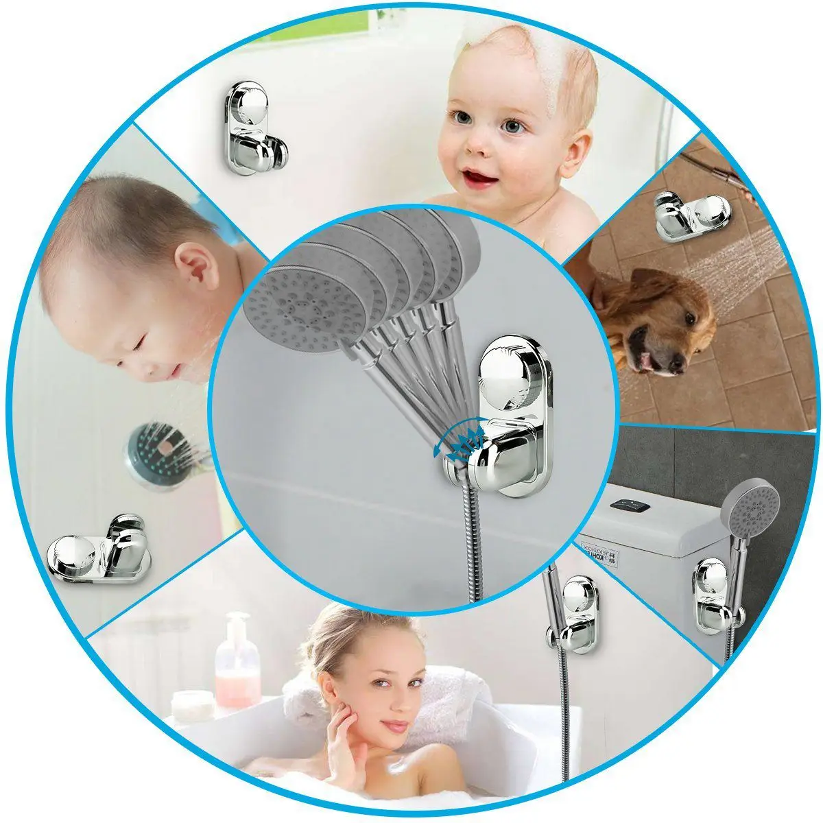 A27F-5 Mode Angle Adjustable Shower Head Holder, Super Power Vacuum Suction Cup Handheld Shower Bracket Wall Mount Showerhead Ho