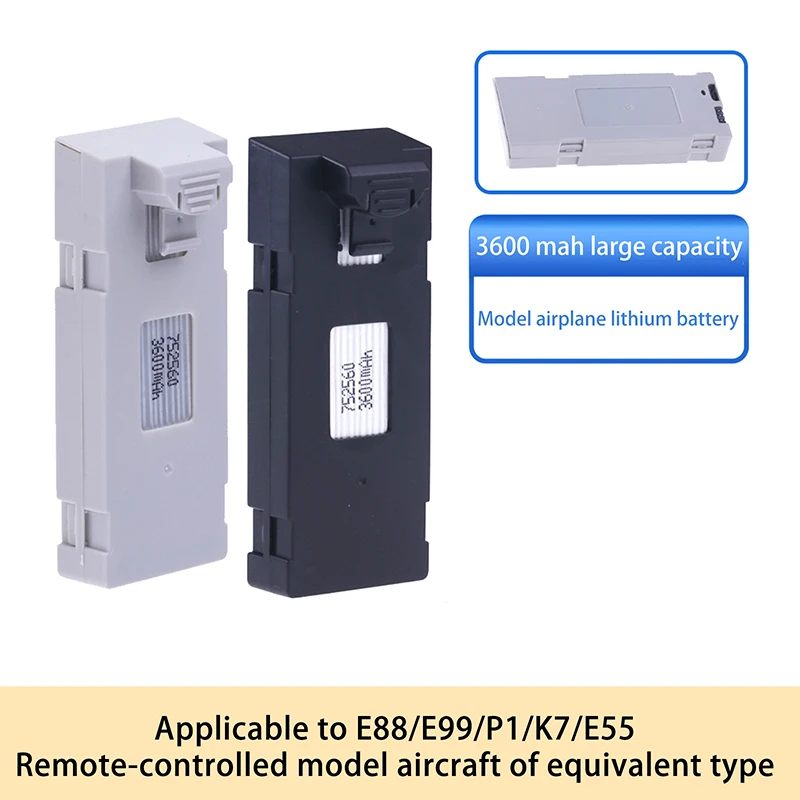 Batterie de remplacement UAV stable pour importateur RC, E88 E88PRO E88MAX EfruitE99 E99PRO erian P5PRO K3 l's P8, 3.7V, 3600mAh, 1PC