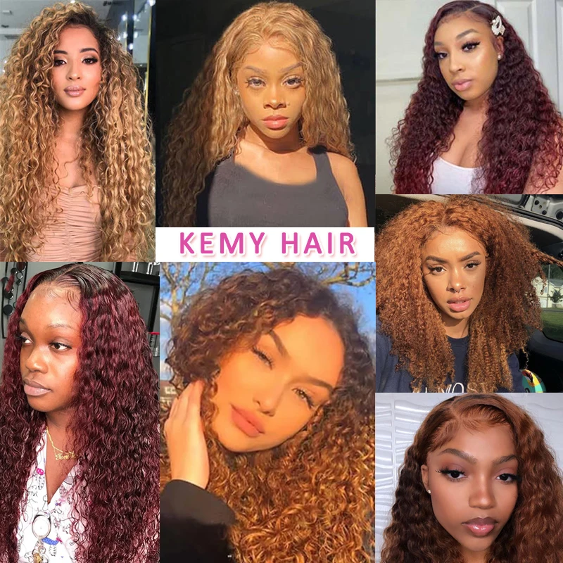 Brazilian Kinky Curly Human Hair Bundles 99J/Burgundy Red Brown Human Hair Weave Bundles Remy Hair Extensions 1/3/4PCS KEMY