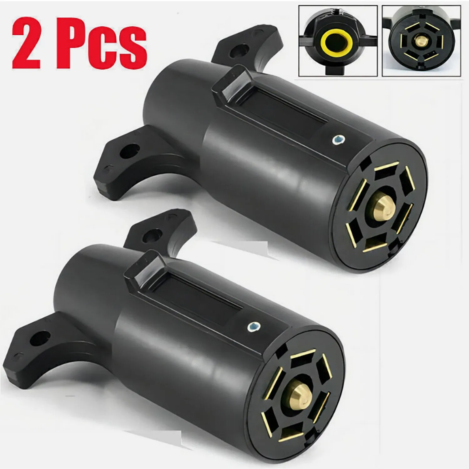 Pair 7 Way Round RV Style Trailer Light Plug Connector Replacement End Blade Euo