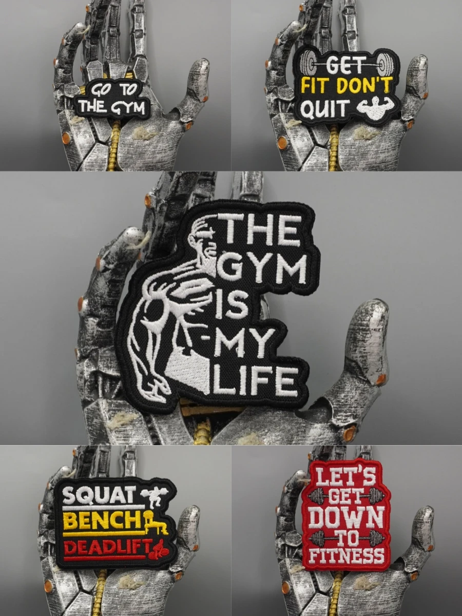 GO TO THE GYM – bestickte Aufnäher, Applikationen, Nähetiketten, Punk-, Biker-, Band- und Rock-Kleidungsabzeichen, zum Aufhängen mit Klettverschluss oder zum Aufbügeln, anpassbar. – Detail 1