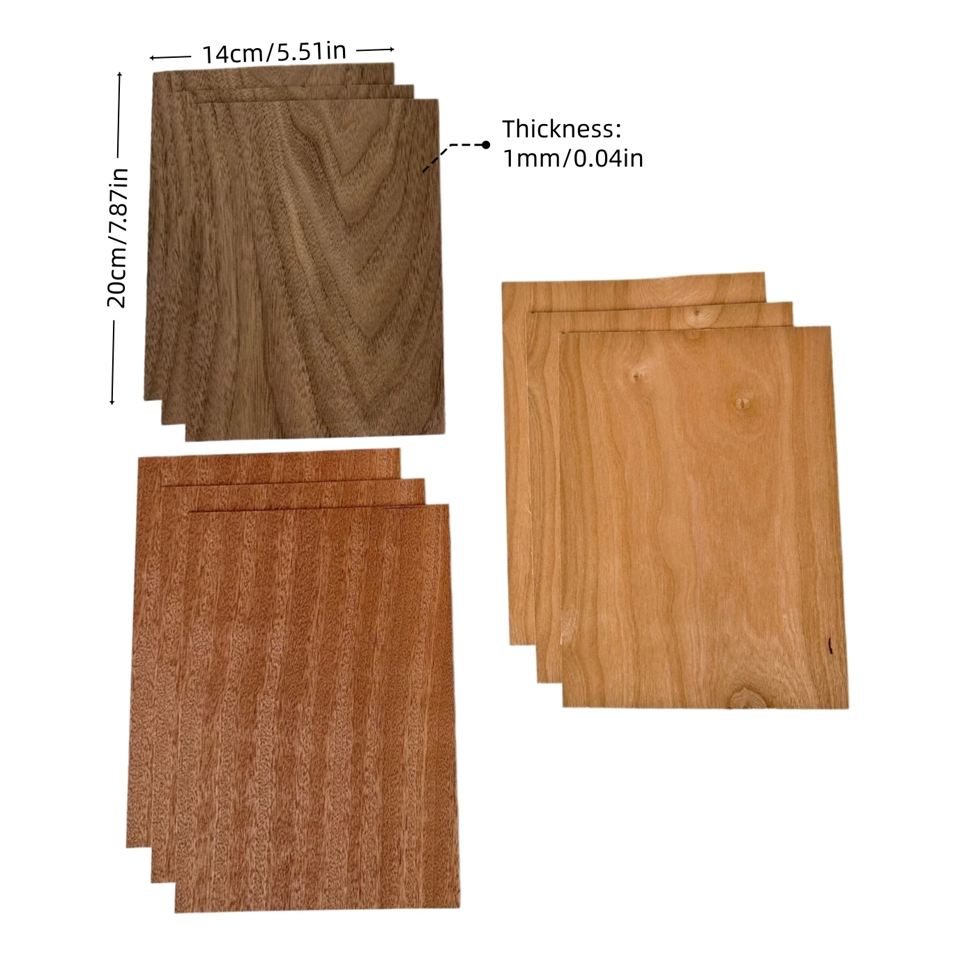 1mm Wood Veneer Sheets Pack for Marquetry and Inlay Work, 3 PCS Each of Walnut & Cherry & Sapele Wood Sheets for Laser Engraving