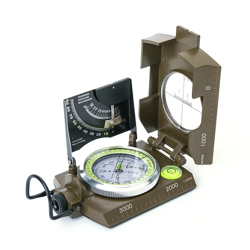 New Professional Military Army Metal Sighting Compass Clinometer Camping Scale Spirit Level Night Vision Magnifier