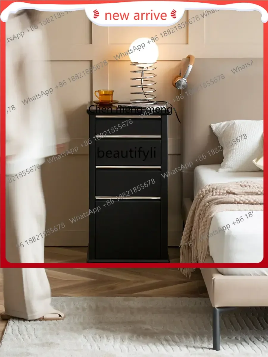 

ss7486 Black High Bedside Cabinet with Light Advanced Creative Bedside Locker Jewelry Cabinet