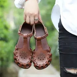 Careaymade-Retro Sommer Frauen Schuhe Perforierte Höhlte-out Hand-gewebt Blume Flache frauen Sandalen Aus Echtem Leder schuhe