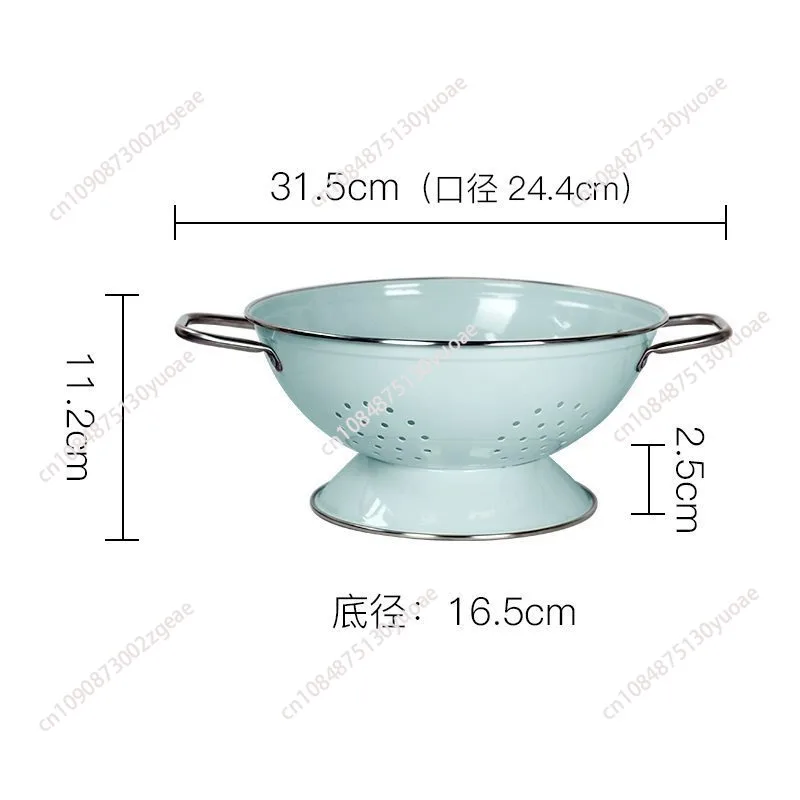 Handmade Kitchen Enamel Colander, Drain Basket for Fruit and Vegetable