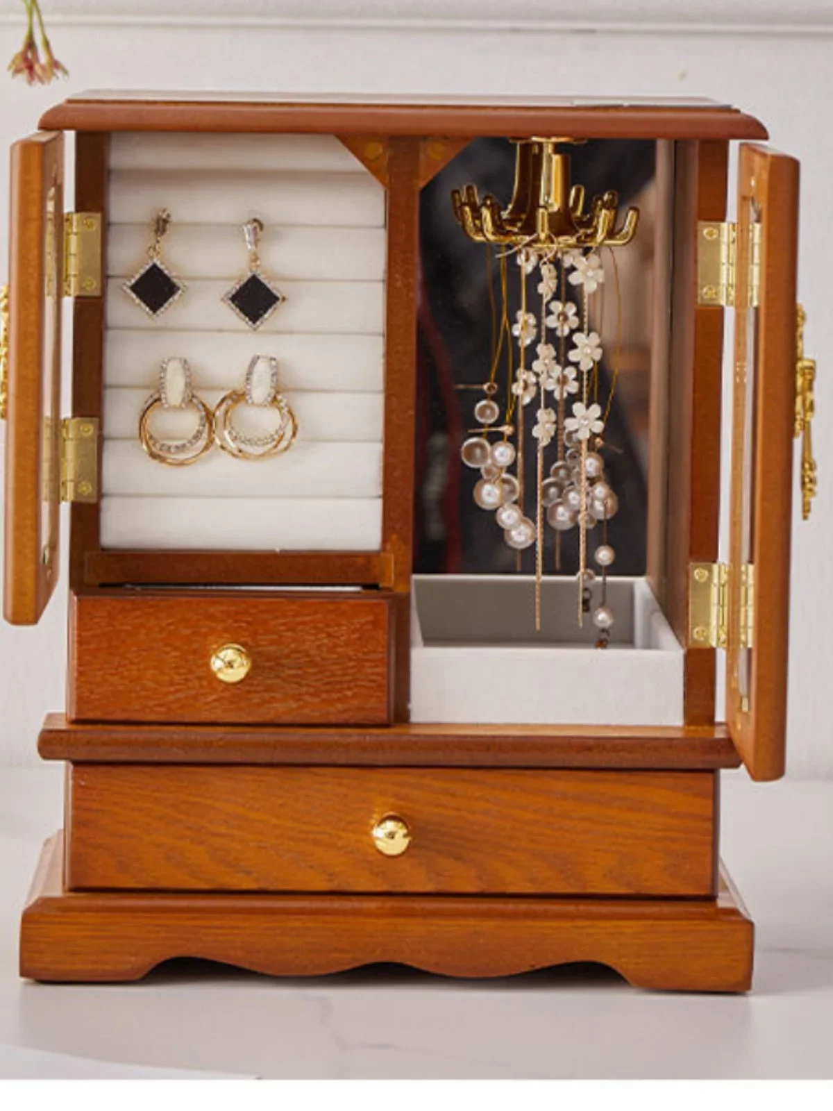 Retro Wooden Jewelry Box High End Necklace Earring Ring Display Storage Box Chinese Sle Non Lockable Handmade Woodcraft