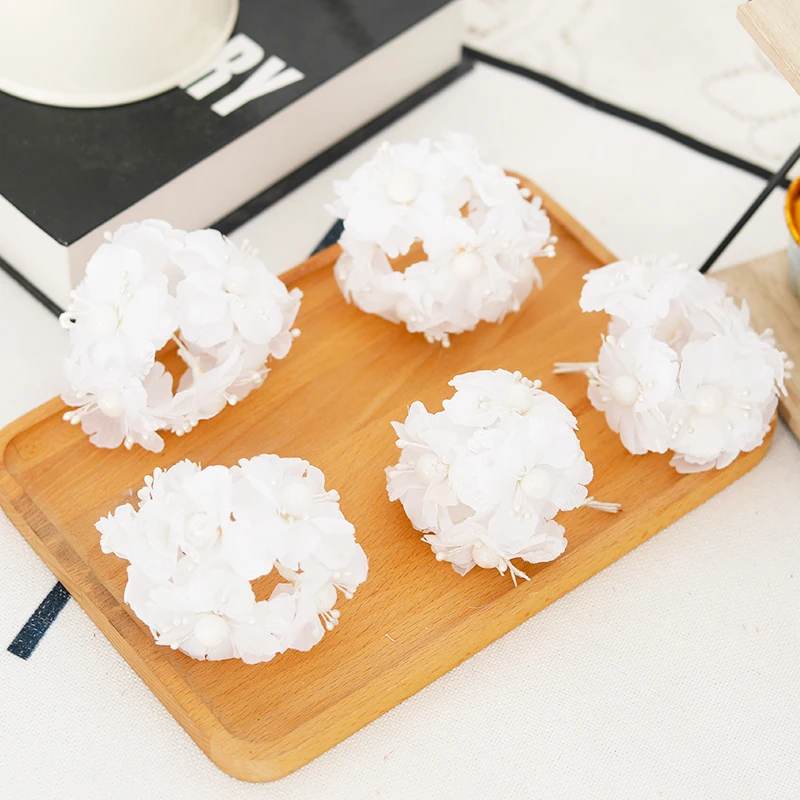 6pcs Golden Artificial Flowers Small Bouquet Christmas Wedding Home Decor Scrapbook Fake Plant Gift Box Wreaths Party Accessory