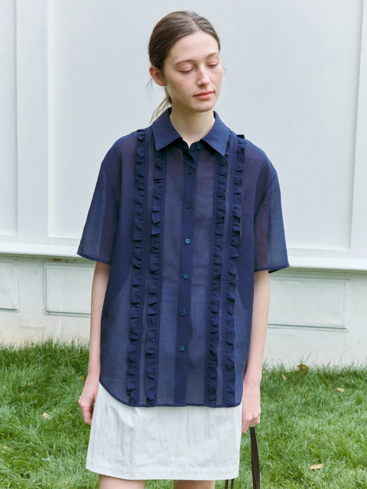 

Ele Summer Women's ort Sve irt Thin Cotton Blend Regular Fit Simple Design Wooden Button Detail Casual Top