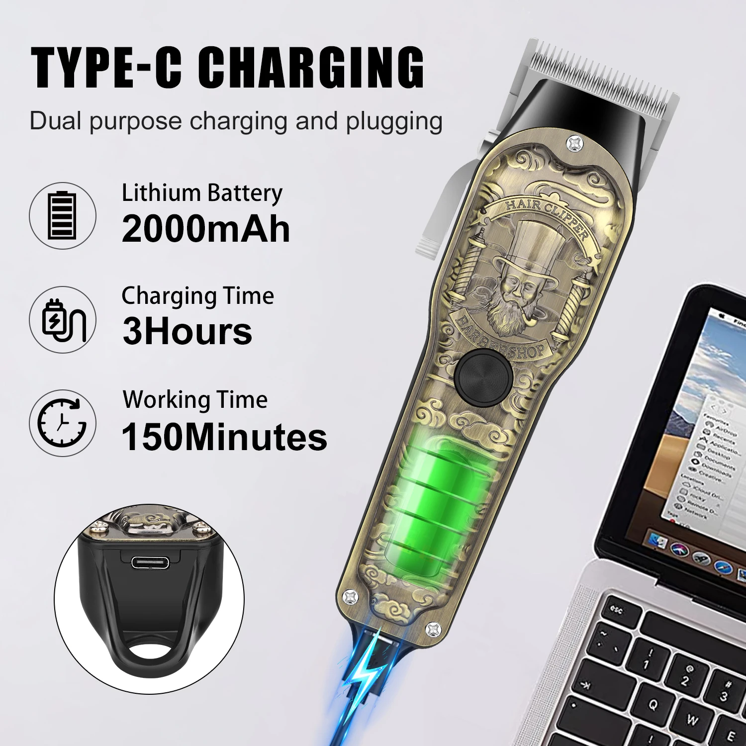 ماكينة قص الشعر Hypro ماكينة قص الشعر الاحترافية ماكينة تشذيب الشعر الكهربائية القابلة لإعادة الشحن اللاسلكية للرجال