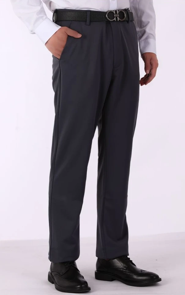 مرونة عارضة السراويل الرسمية الرجال اللباس السراويل زائد حجم منتصف العمر فضفاض أبي عالية الخصر سميكة مستقيم السراويل رجال الأعمال