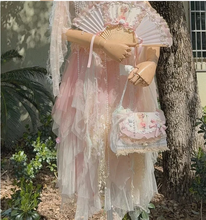 Jepang Vintage Manis Lolita Busur Renda Bunga Ruffle Pastoral Cla Gadis Yunai Tas Tangan Tas Kurir Lo Tas Kurir untuk Wanita
