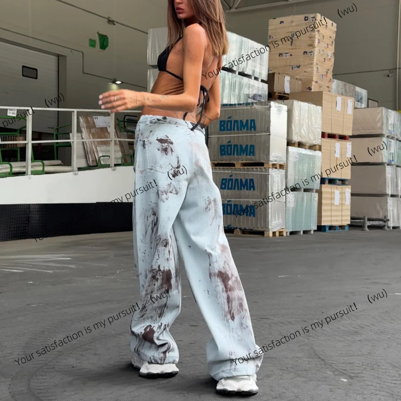 

Новые прямые джинсы для женщин с грязным дизайном и граффити | высокая талия и тонкий уличный ветер из улицы, привлекательный универсальный вариант