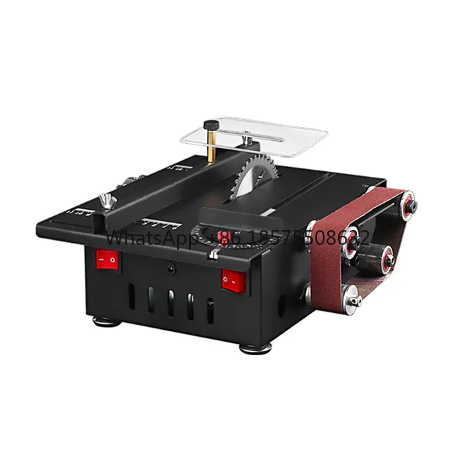 200W Mini Bench Saw and Belt Sander with Extension Rod, Collet, Grinding Carving Drilling Kit, Variable Speed Circular Table Saw