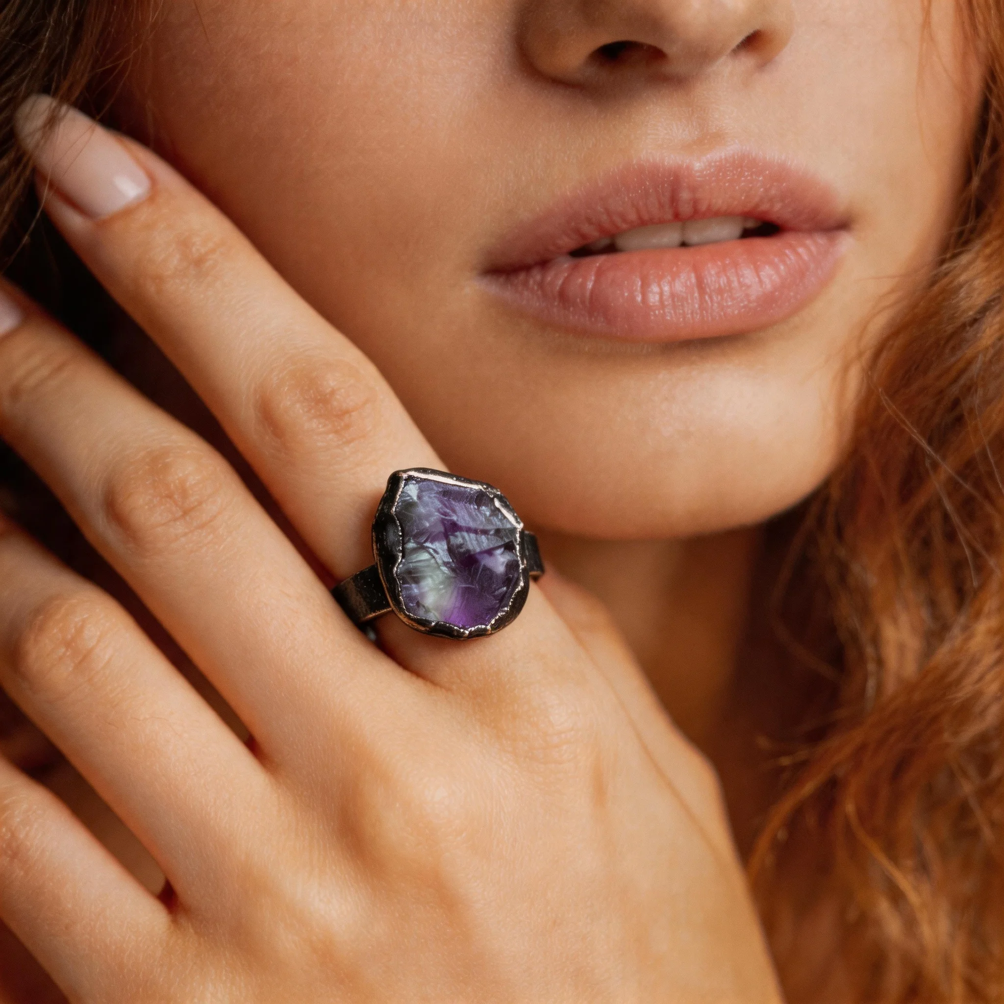 Adjustable Raw Purple Amethyst Rough Ring, Antique Bronze Solder Plated Wire Wrapped Open Ring, Handmade Bohemian Crystal Healin