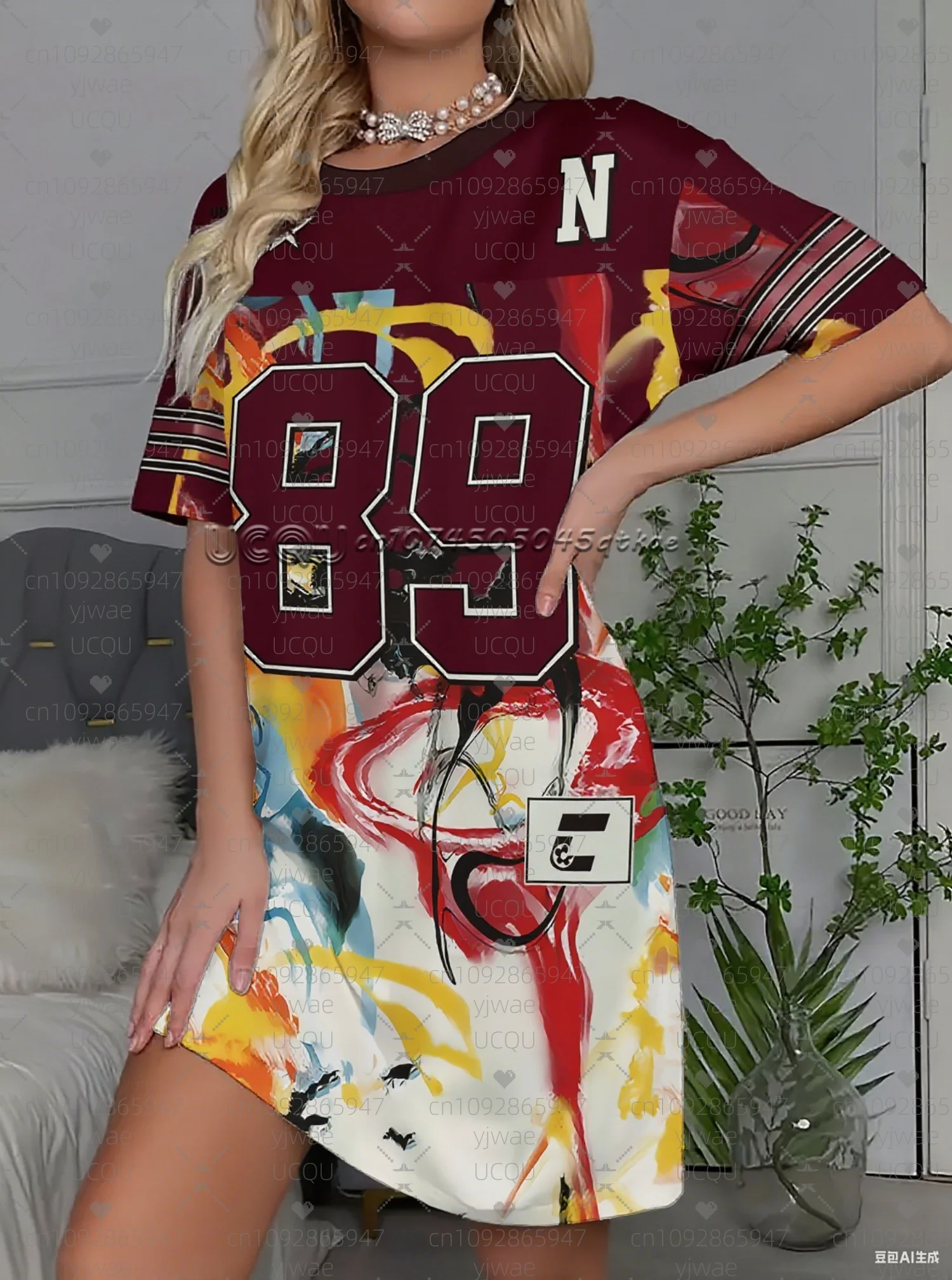 2025 été femmes T-Shirt robe ample décontracté 3D NO.89 imprimé col rond dame à manches courtes pull robes femmes vêtements