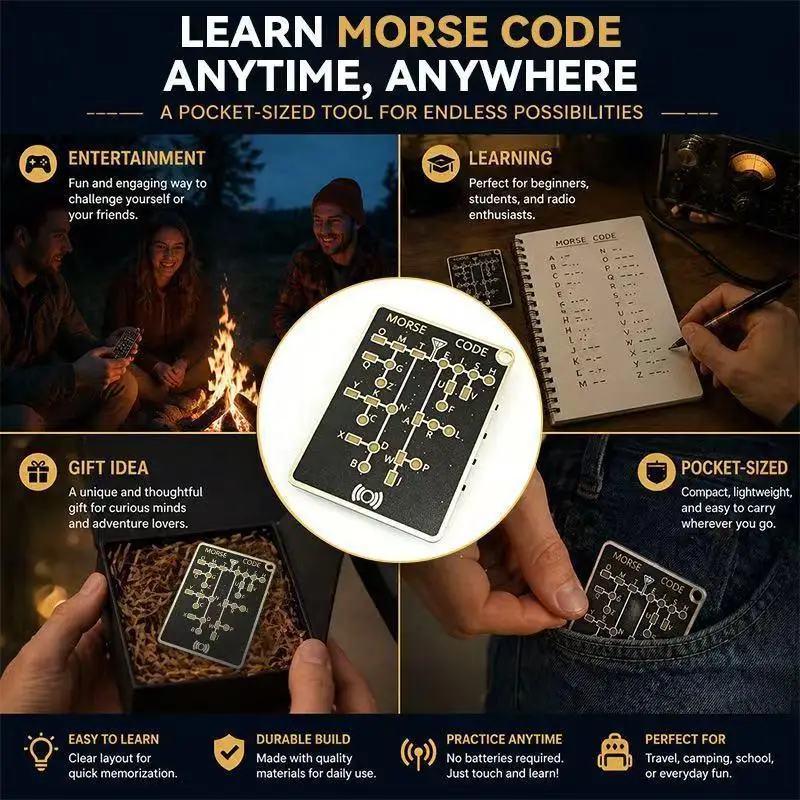 LED Morse Code Trainer Card Pocket-Sized Portable Encryption Practice Device Lightweight Morse Code Practice Trainer