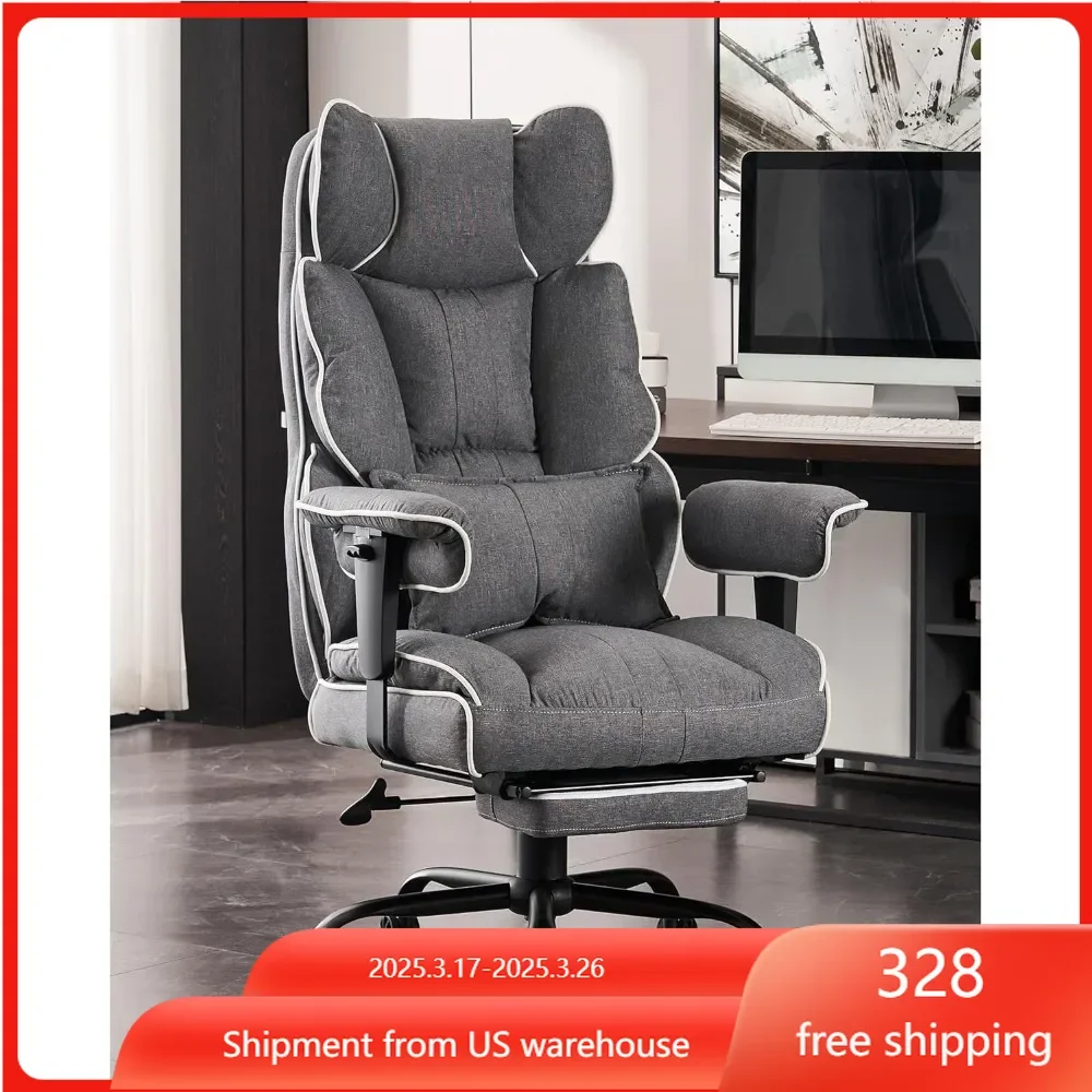 modern Fabric Office Chair, High Back Executive Office Chair with Foot Rest, Ergonomic Office Chair for Back Pain Relief